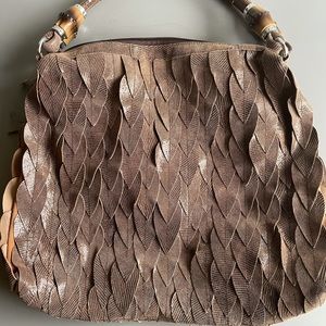 EUC Leaves/Feather Faux Leather Hobo Purse